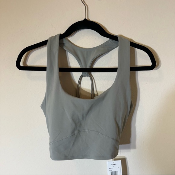 L*Space Active Push It Top Scoop Neck Sage Women's‎ Strappy Back Gray L - Picture 3 of 8
